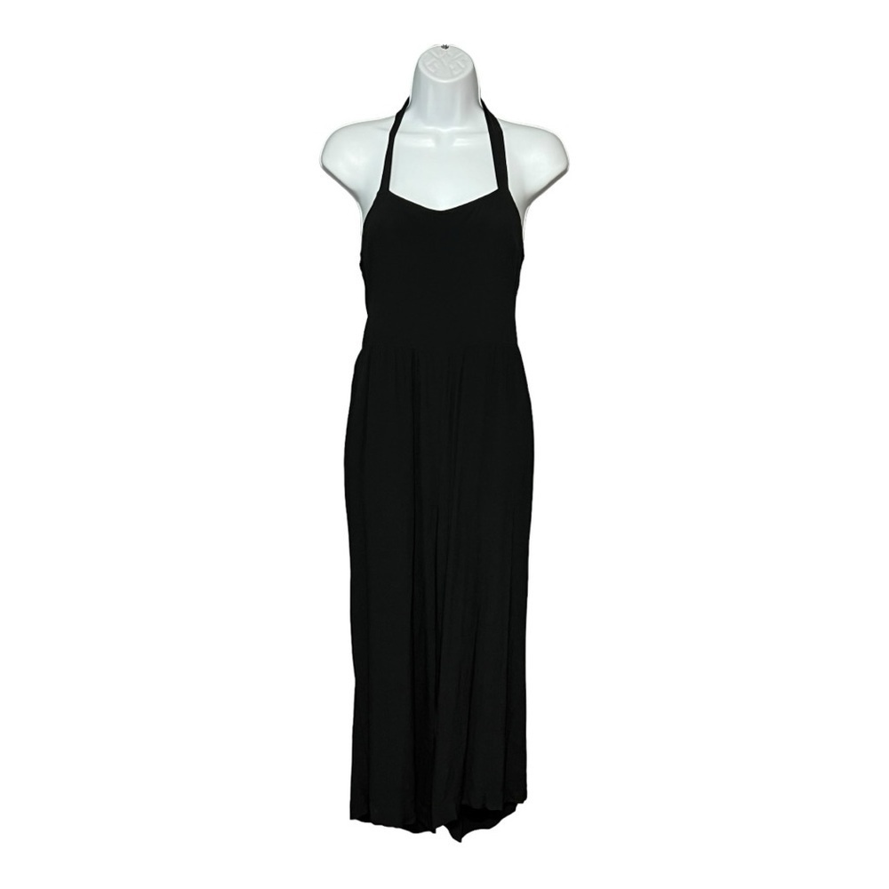 Madewell Wide-Leg Cropped Halter Necktie  Jumpsuit Black Smocked Drapey Size 2